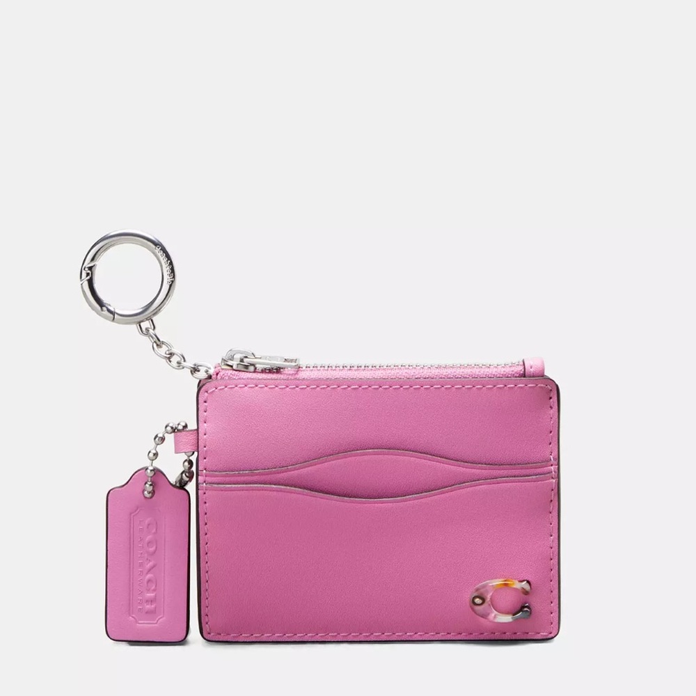 NWT !! WAVY ZIP CARD CASE IN COACHTOPIA LEATHER WITH🩷